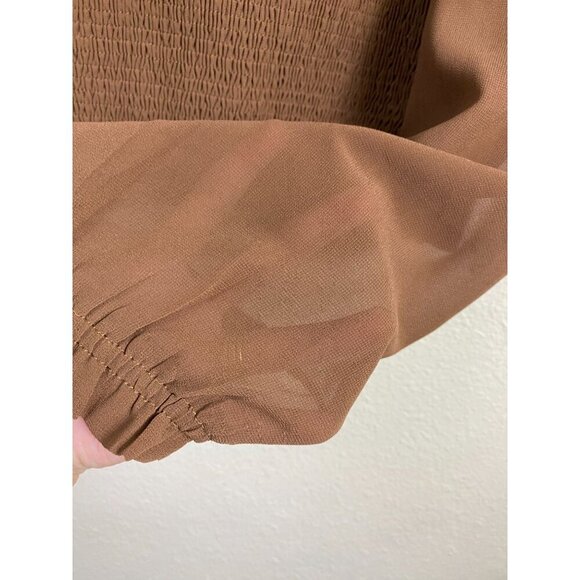 Miou Muse Brown Smocked Top Womens size Large Long Sleeve Boho Capsule Peasant - Picture 8 of 11